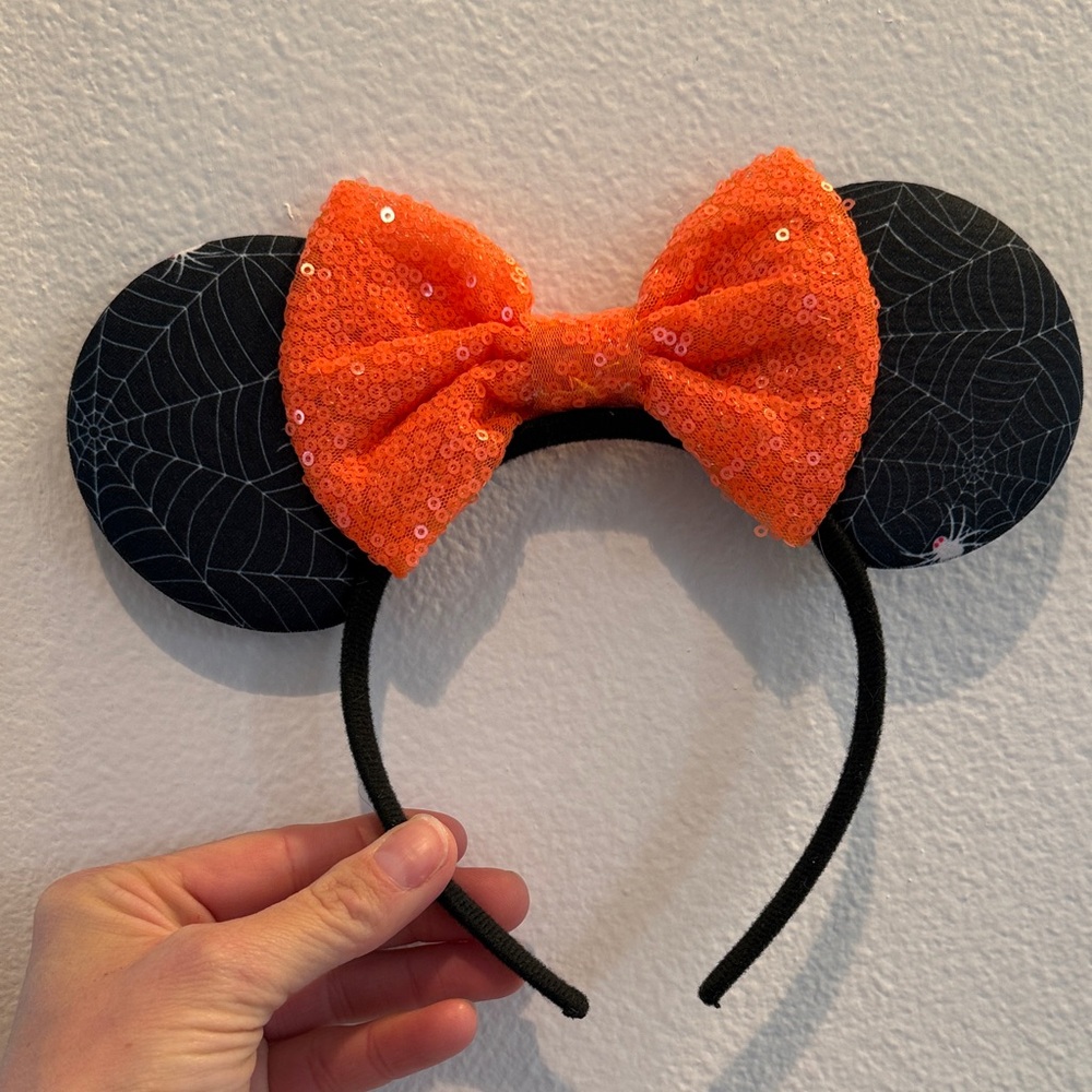 Halloween Sequin Bow Mouse Ears Headband - Orange &‎ Black